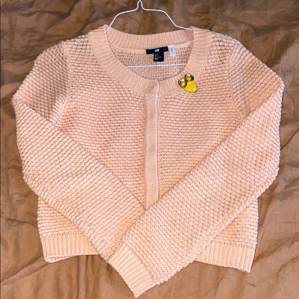 Peach Crocheted Button Up Cardigan